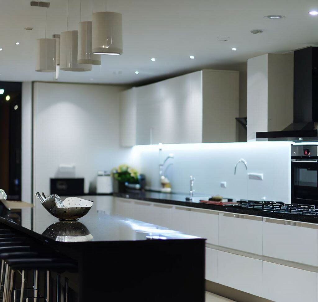 Cocina contemporánea con encimera negra