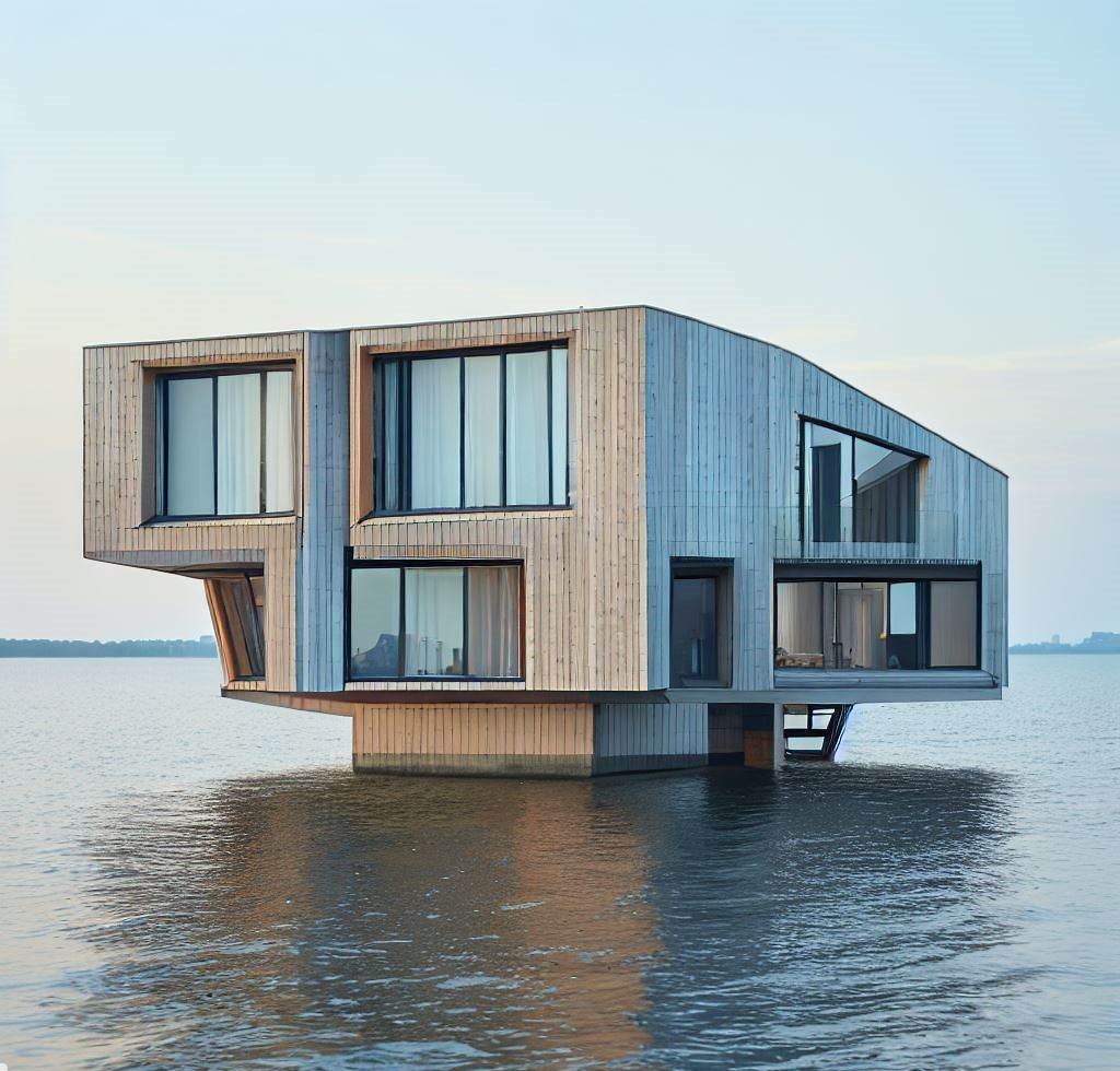 Una casa que parece flotar sobre el agua, creando una vista única y fascinante.