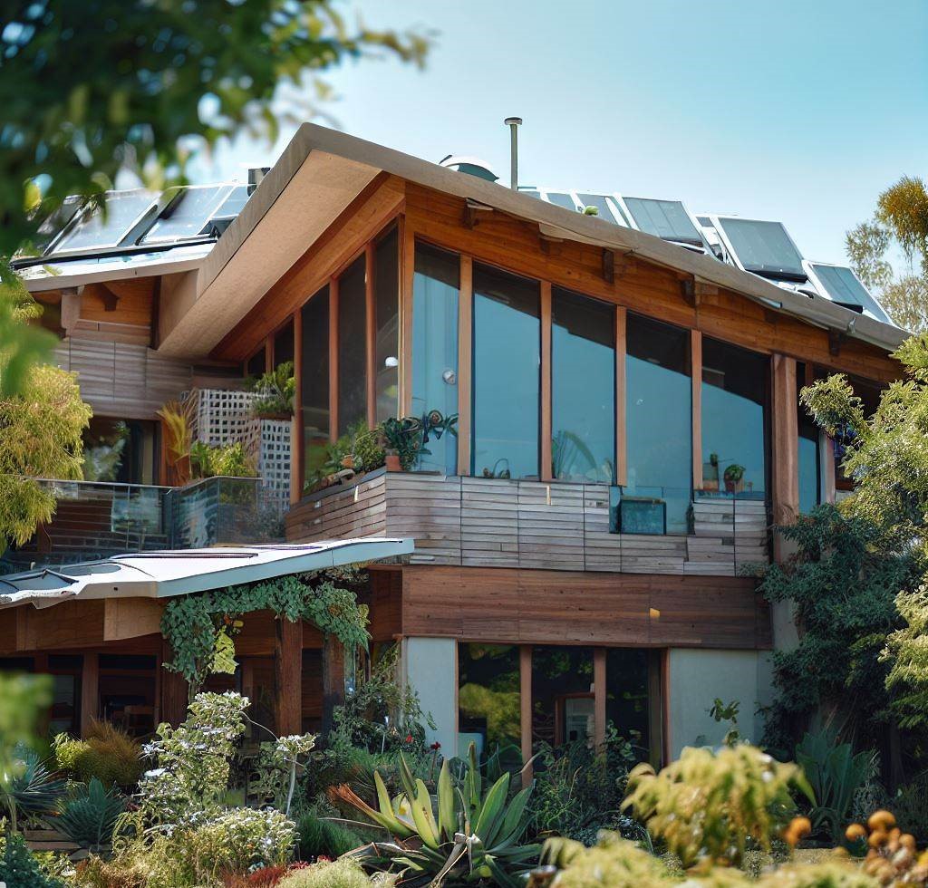 Una casa respetuosa con el medio ambiente diseñada con características sostenibles.